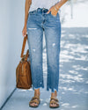 Gerade jeans mit distressed details - blaue damenjeans