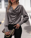 Satin cowl neck bluse - elegante graue damenbluse