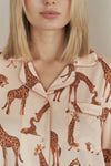 2-teiliges damen baumwoll-pyjama-set - giraffenmuster in beige