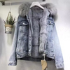 Jeansjacke - damen wintermantel mit kunstfellfutter