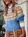 Gemütlicher fair isle rollkragenpullover - blauer strickpulli für damen