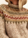 Beige Norwegerpulli mit Yoke-Muster – Rustikaler skandinavischer Damenpullover