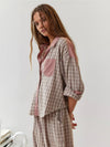 2-teiligs Loungewear-Set – Damen-Pyjama mit karierten Details