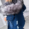 Denim parka - stylische damenjacke mit kunstfellkapuze