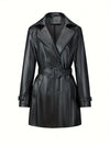 Leder-trenchcoat - stylischer langer schwarzer damenmantel