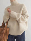 Warmer damenrollkragenpullover in einfarbigen farben – oversized sweatshirt aus polyester