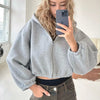 Cropped Hoodie – churzer Damenpulli mit Reissverschluss und Ballonärmel