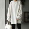 Dames Oversized-Sweater – losse Fit langer Pulli mit runde Hals und gerippti Bündli