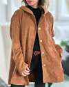 Gemütliche cordjacke mit kapuze - oversized damenmantel mit knöpfen