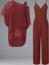 2-teiliges chiffon-outfit - stilvolles damenoberteil und jumpsuit