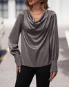 Satin cowl neck bluse - elegante graue damenbluse