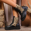 Leopardenprint-Schnürstiefel für Damen – klobiger Plateauabsatz