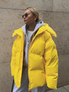 Winterjacke mit abnehmbarer kapuze – warme winddichte damenjacke im oversized design aus baumwolle