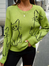 Katze-print sweatshirt - stylischer grüner pullover für damen