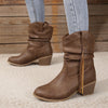 Damen Stiefeletten - lässige braune Boots mit Blockabsatz, Rüschen und Western-Look