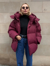 Winterjacke mit abnehmbarer kapuze – warme winddichte damenjacke im oversized design aus baumwolle