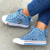 Blaue high-top denim sneakers – trendige damenschuhe