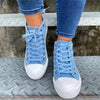 Blaue high-top denim sneakers – trendige damenschuhe