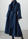 Wollumhangmantel - elegante blaue lange damenjacke mit schal