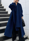 Wollumhangmantel - elegante blaue lange damenjacke mit schal