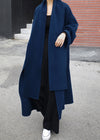 Wollumhangmantel - elegante blaue lange damenjacke mit schal