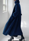 Wollumhangmantel - elegante blaue lange damenjacke mit schal