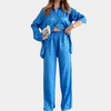 2-teilige loungewear-kombination - stylische damenblau satin-co-ord