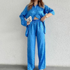 2-teilige loungewear-kombination - stylische damenblau satin-co-ord