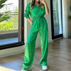 2-teilige loungewear-kombination - stylische damenblau satin-co-ord