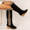 Knielange wedge-stiefel - stilvolle damenstiefel mit kunstfellfutter für den winter