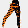 Halloween leggings - stylische schwarze und orange damenleggings mit kürbissen