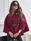 Poncho-jacke - stilvolle rotweinfarbene damen-cape mit gürtel und fledermausärmeln