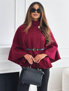 Poncho-jacke - stilvolle rotweinfarbene damen-cape mit gürtel und fledermausärmeln