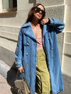 Denim trenchcoat - klassisch blauer damen langmantel