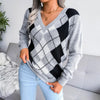 Ruutmuster Pullover – Stilvoller Damenpullover mit V-Ausschnitt