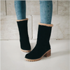 Schaffell-Ankle Boots – Damenstiefel mit warmer Innenfütterig und Holzlook-Absatz