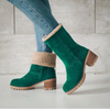 Schaffell-Ankle Boots – Damenstiefel mit warmer Innenfütterig und Holzlook-Absatz