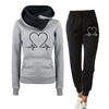 2-teiliger jogginganzug - damen hoodie mit herzfrequenz-druck und jogginghosen