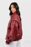 Oversized Rote Leder-Bomberjacke