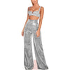 2-teiliges metallic co-ord-set - stylische weite hose und crop-top für damen