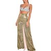 2-teiliges metallic co-ord-set - stylische weite hose und crop-top für damen