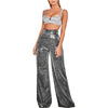 2-teiliges metallic co-ord-set - stylische weite hose und crop-top für damen