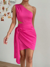 Ein-schulter kleid - elegantes satin mini kleid für damen