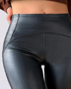 Faux leder leggings - hochgeschnittene schwarze hosen für frauen