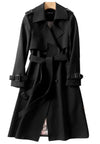 Doppelreihiger Trenchcoat für Damen – langer Mantel mit Gürtel