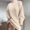 Rippstrickpulli mit hohem Krage – beige gestrickter Winter-Damenpulli