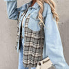 Damen denim shirt jacke - oversized mit lässigem karodetail