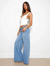 Weite jeans mit hohem bund - blaue damenhose