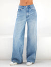 Weite jeans mit hohem bund - blaue damenhose