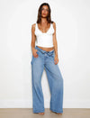 Weite jeans mit hohem bund - blaue damenhose